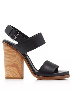Vince Black Leather Two-Strap Block Heel Sandal